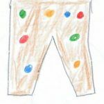 Zeichnung von einer braunen Hose mit bunten Punkten
