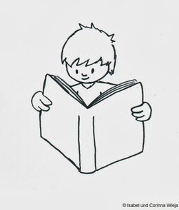 Zeichnung von einem Kind, das in einem Buch liest