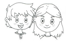 Bleistiftskizze von dem Kopf eines Jungen und eines Mädchens