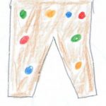 Zeichnung von einer braunen Hose mit bunten Punkten